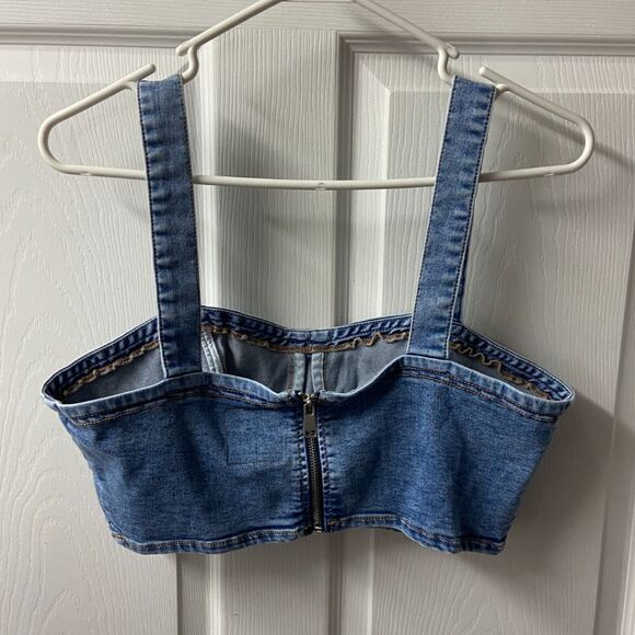 Love Trends Denim Crop Tank Top Size Medium Party Rave Concert Date - Picture 2 of 7